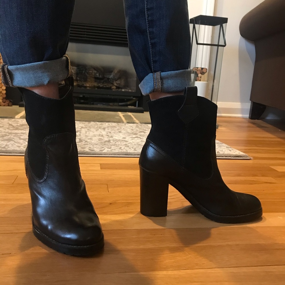 RALPH LAUREN BLACK LEATHER SUEDE WESTERN BOOTS